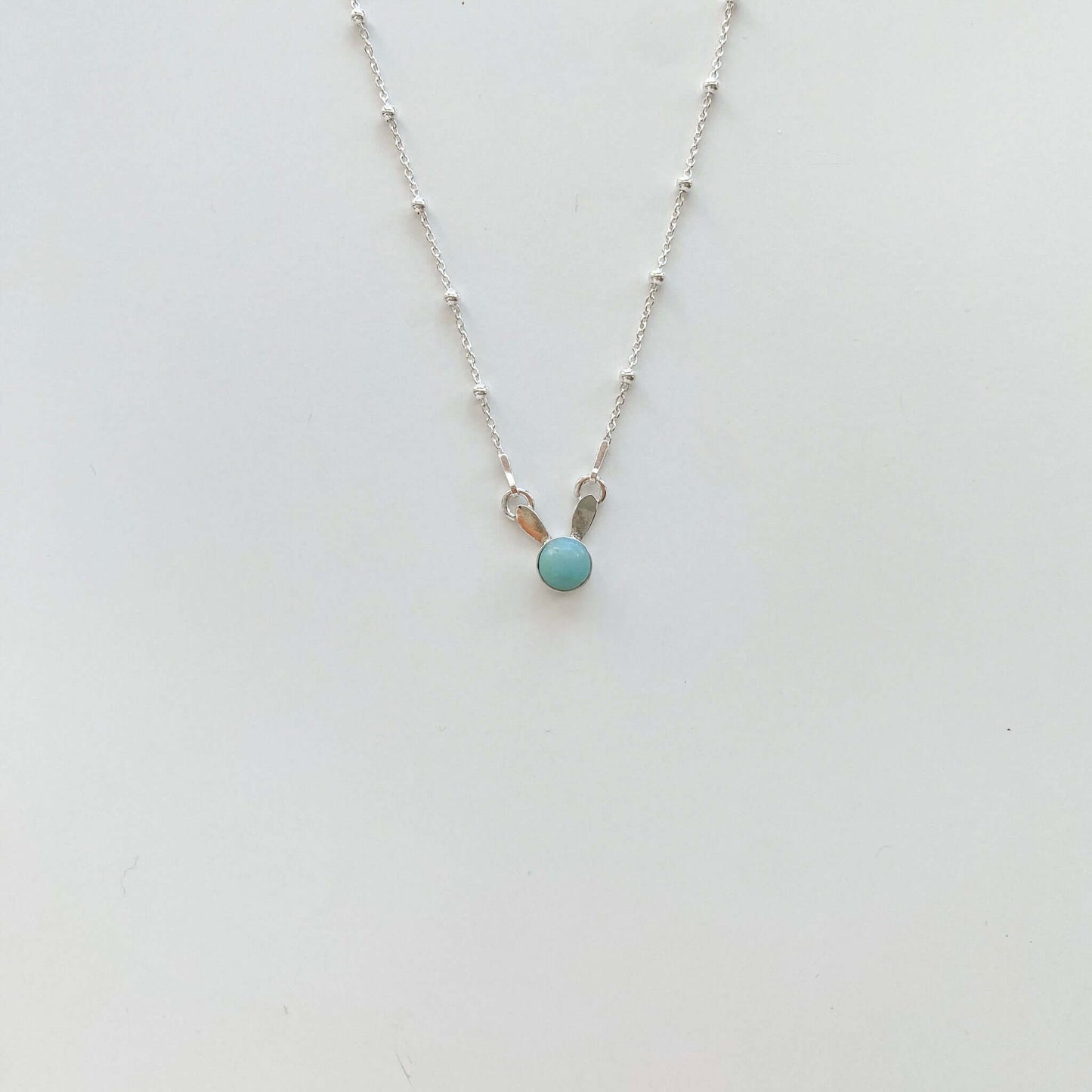 Handmade Rabbit necklace in Silver - Amazonite stone
